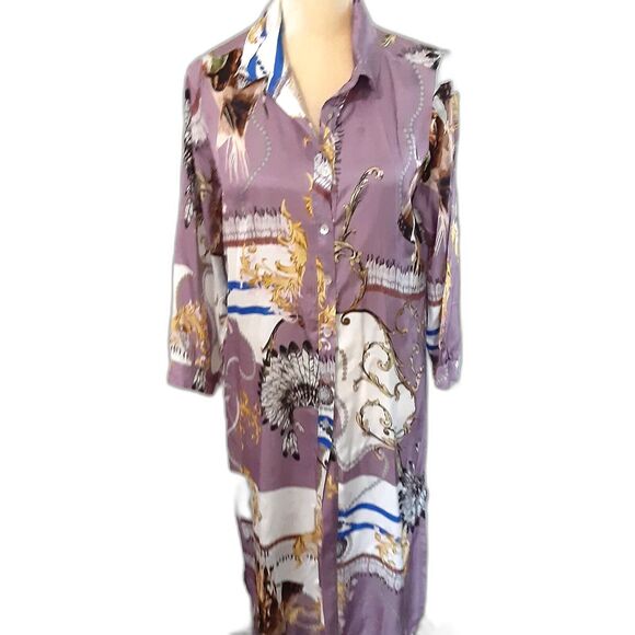 NWT NT by Amati Italy purple extraordinary fabric blouse duster M - Picture 2 of 4